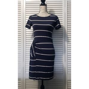 Club Monaco Twansia Faux Wrap Dress Women's XS Navy Striped Short‎ Sleeve Sheath